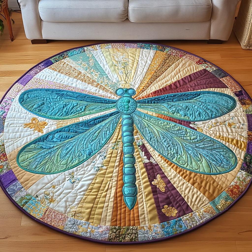 Radiant Flight Quilted Round Mat Front Door Idea Unique Dragonfly Gifts
