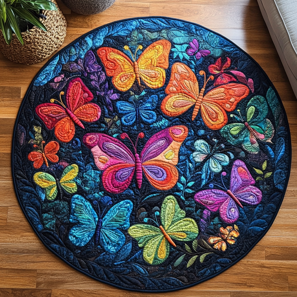 Radiant Flight Quilted Round Mat Outdoor Decor Butterfly Theme Gifts
