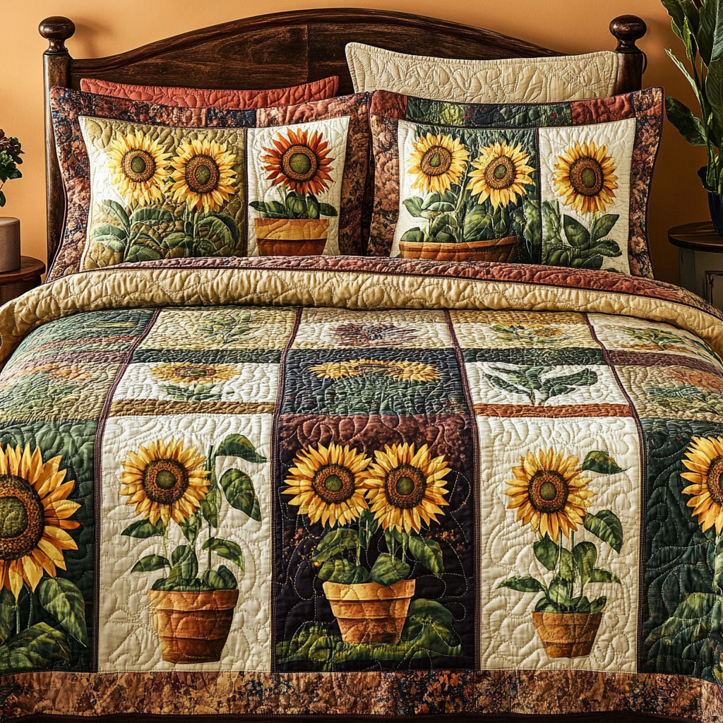 Radiant Garden Quilted Bedding Set Unique Bed Sheet Set Sunflower Gift Items