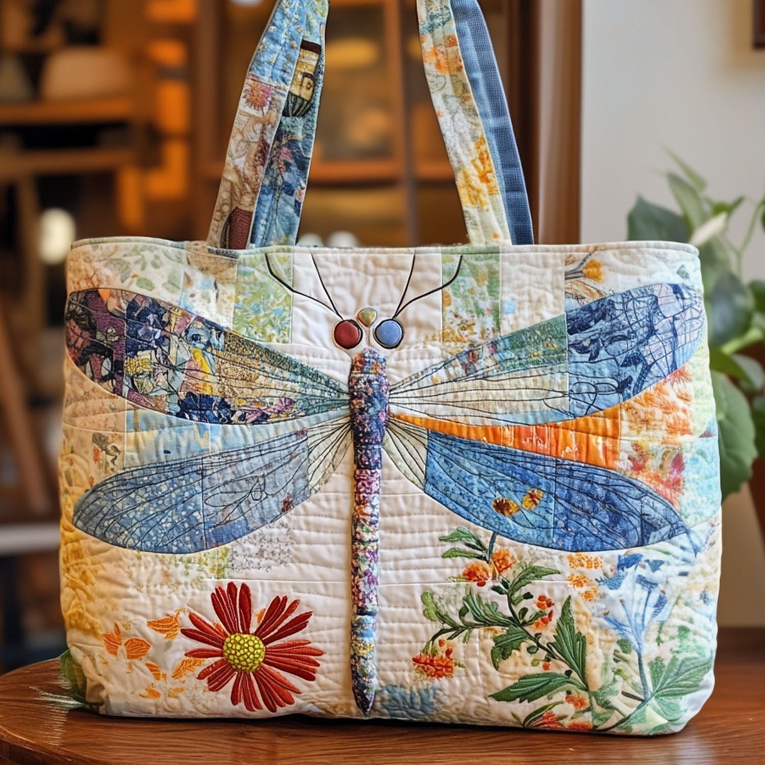 Radiant Glider Quilted Tote Bag Dragonfly Gift For Adults