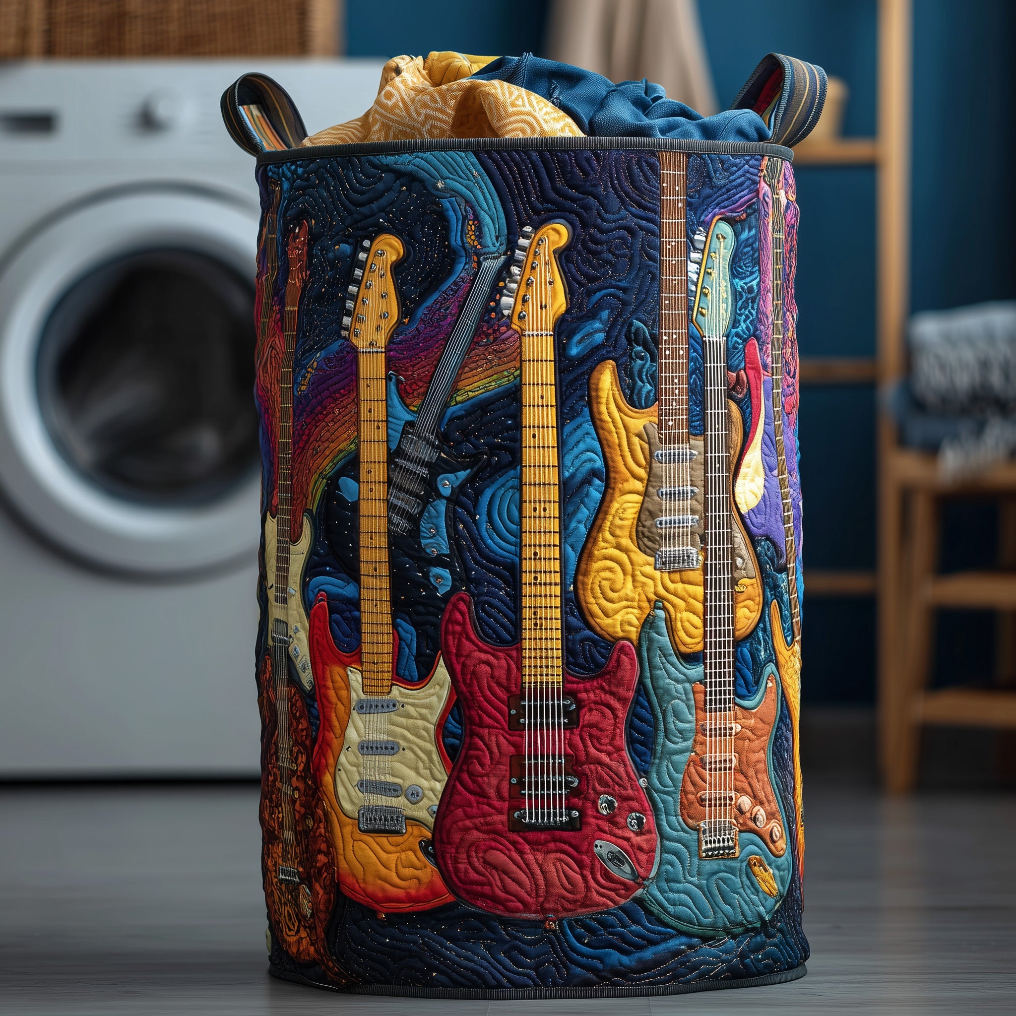 Radiant Guitar Quilted Laundry Basket Best Music Tools Gifts For Music Enthusiasts