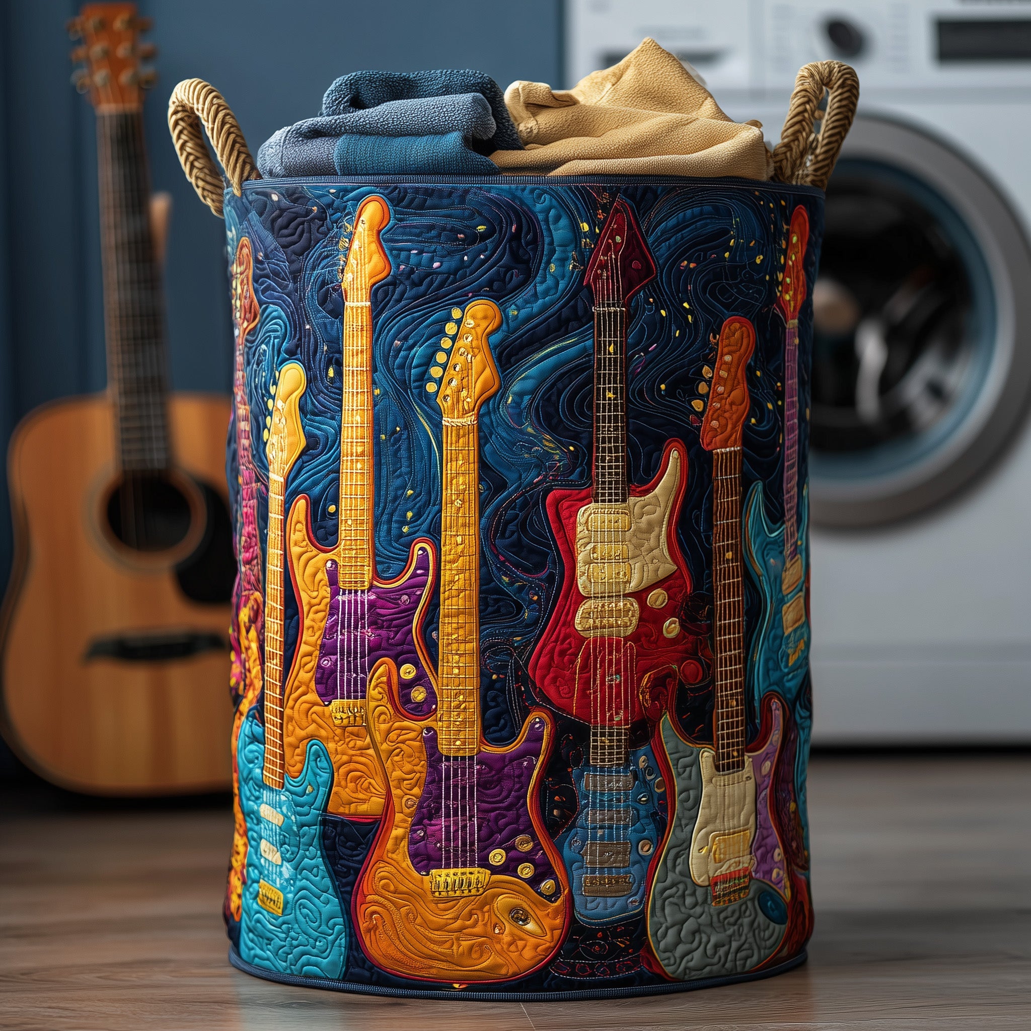 Radiant Guitar Quilted Laundry Basket Best Music Tools Gifts For Music Players