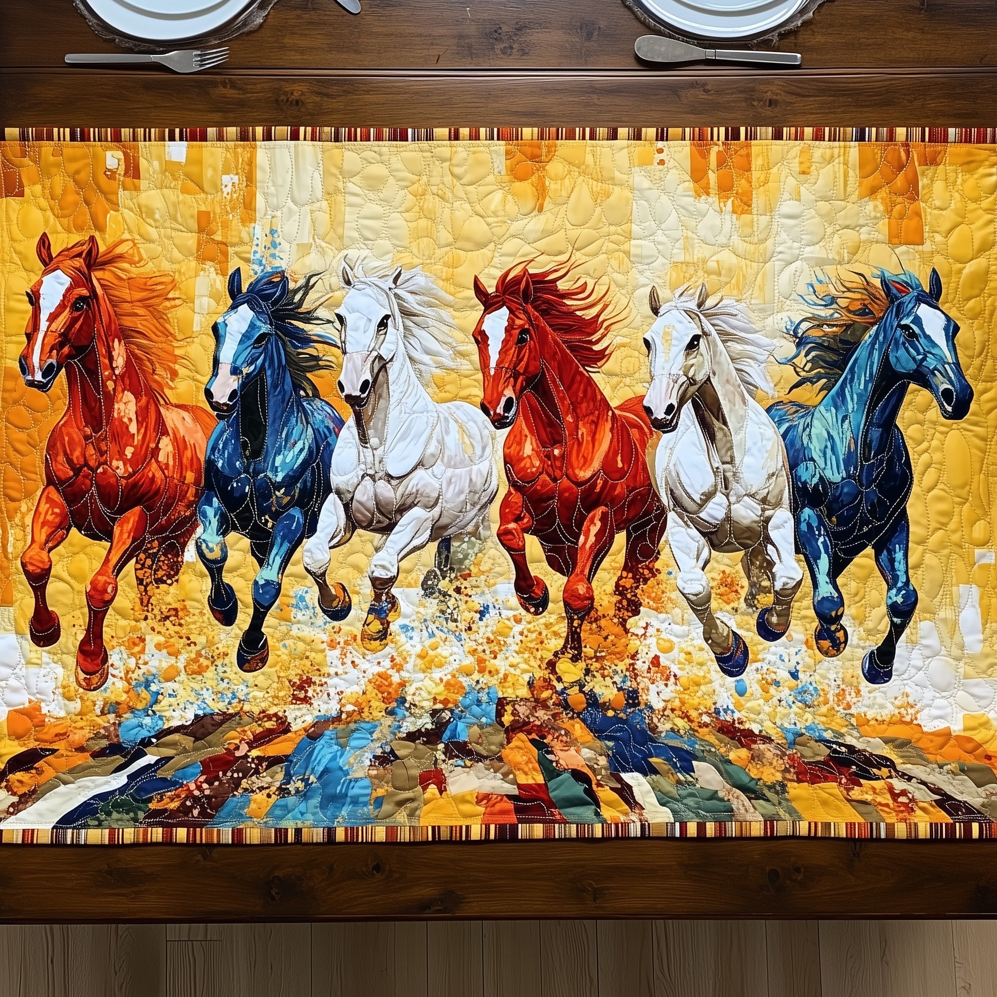 Radiant Horse Rush Quilted Table Runner Christmas Theme Table Runner