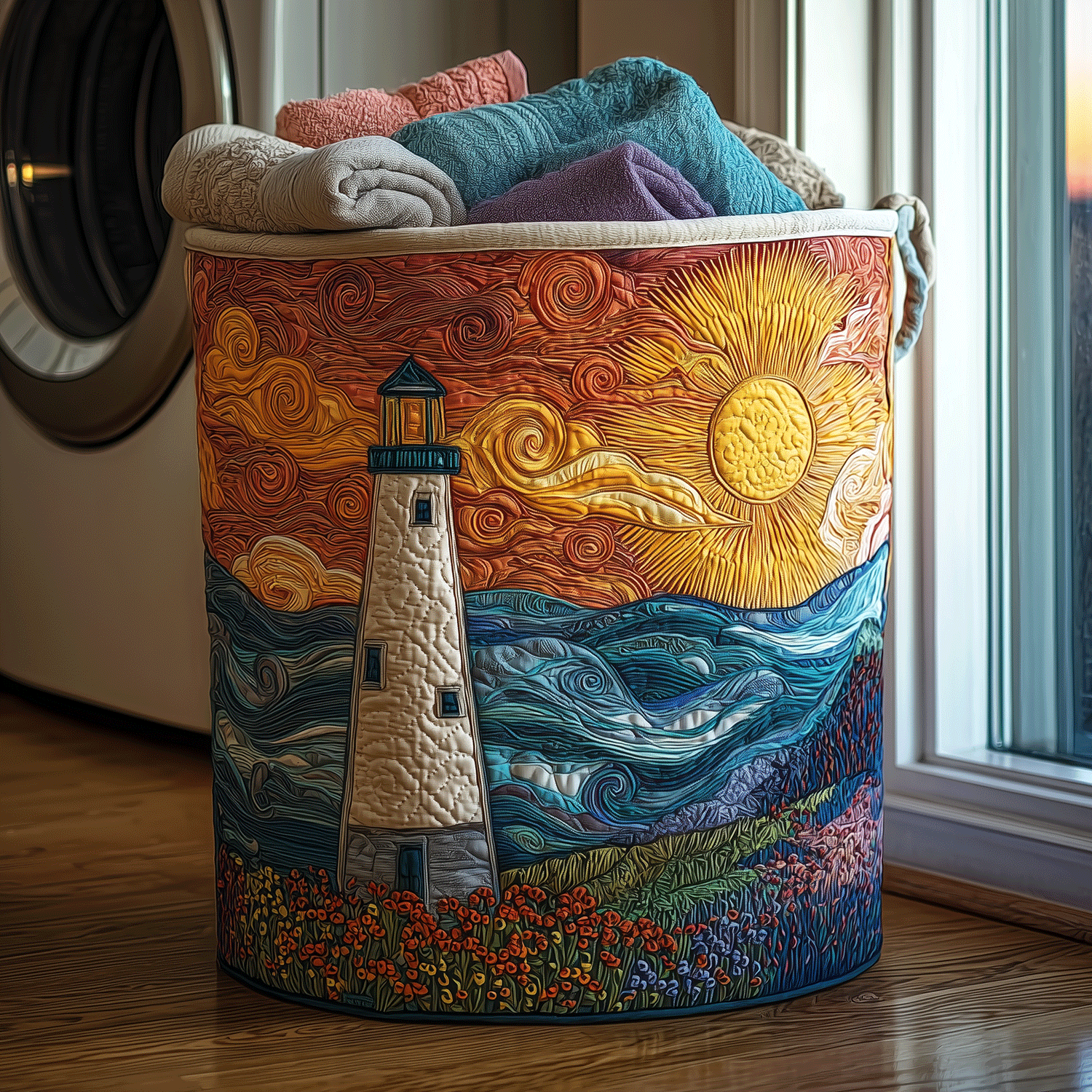 Radiant Lighthous Quilted Laundry Basket Best Gift For Him