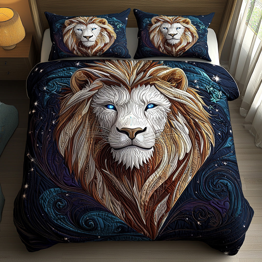 Radiant Lion Quilted Bedding Set Aesthetic Room Decor Best Lion Gifts For Him