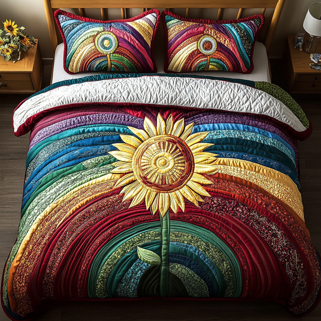 Radiant Meadow Quilted Bedding Set Bedroom Decor Gifts For Sunflower Lovers