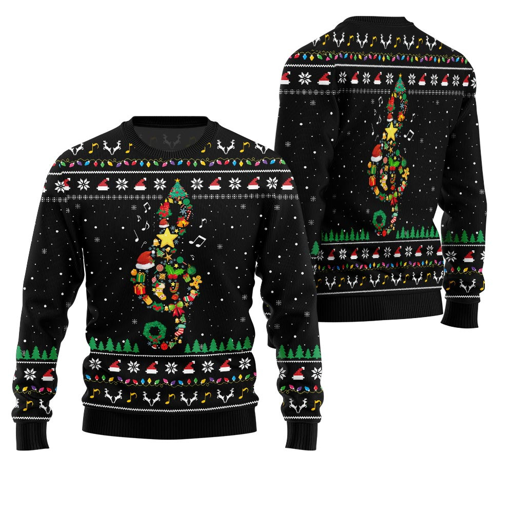 Radiant Music Note Ugly Xmas Sweater Funny Holiday Sweater for Family Gatherings