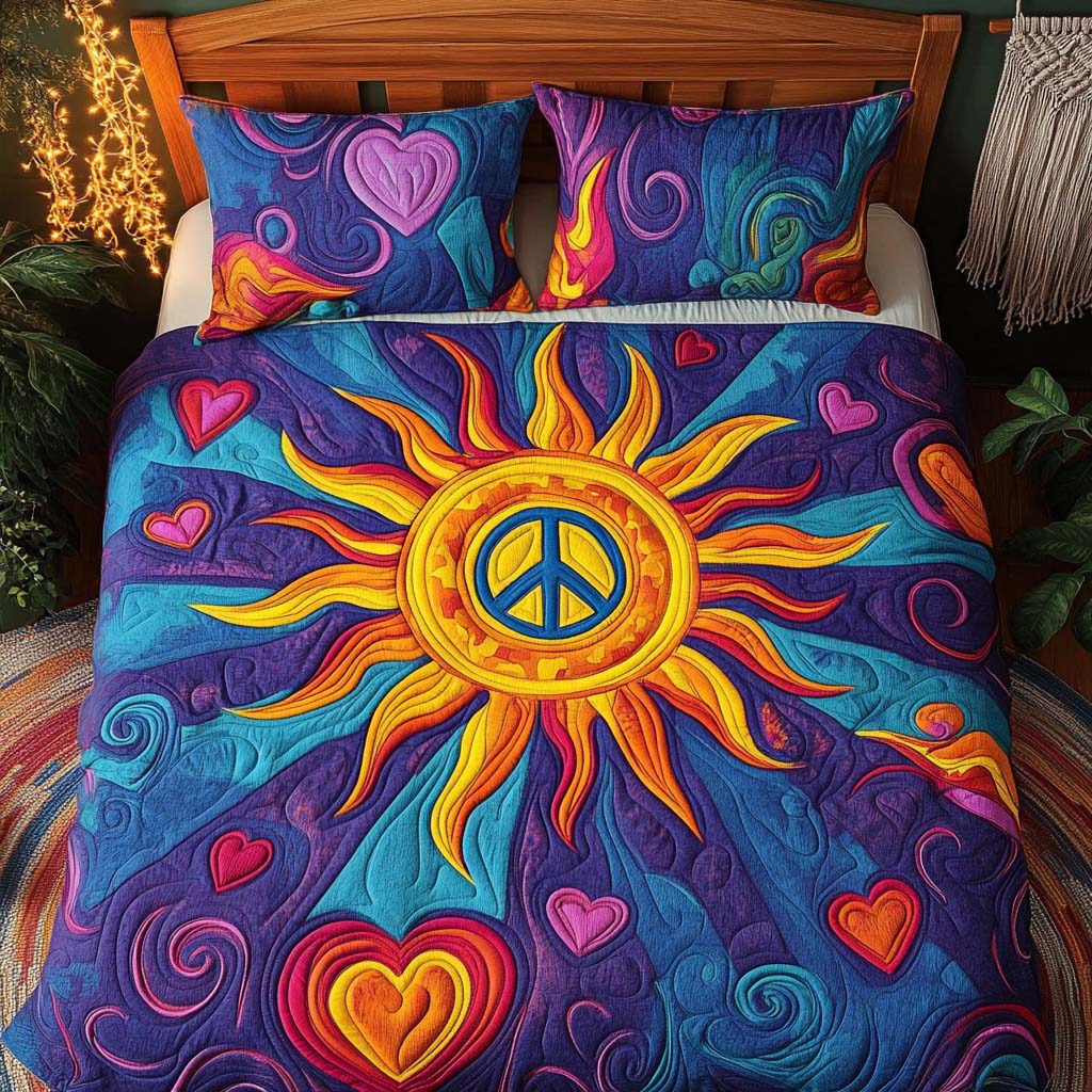 Radiant Peace Quilted Bedding Set Best Christmas Duvet Cover Set Gifts For Hippie Girlfriend