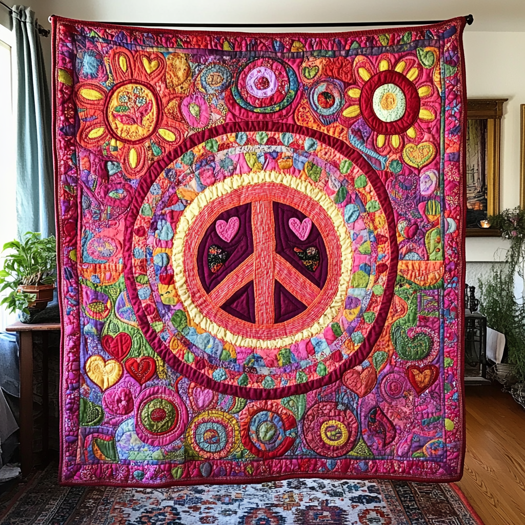 Radiant Peace Quilted Blanket Home Bedding Decor Christmas Presents For Hippies