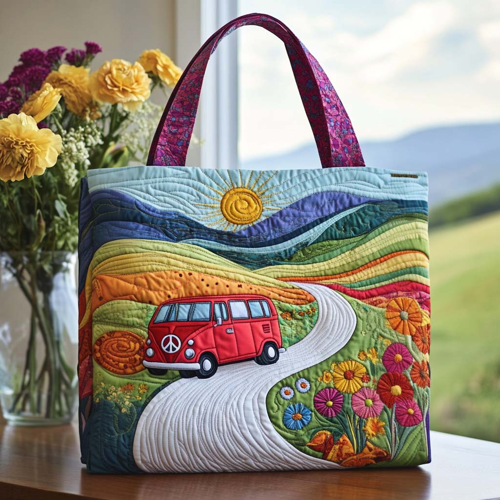 Radiant Peace Quilted Tote Bag Hippie Birthday Gifts