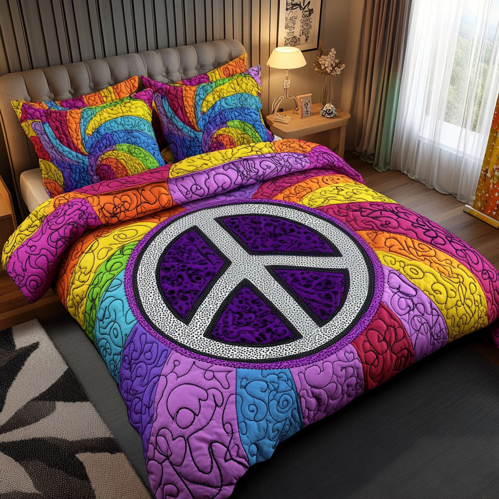 Radiant Peaceburst Quilted Bedding Set Bedroom Decor Best Christmas Gifts For Hippies