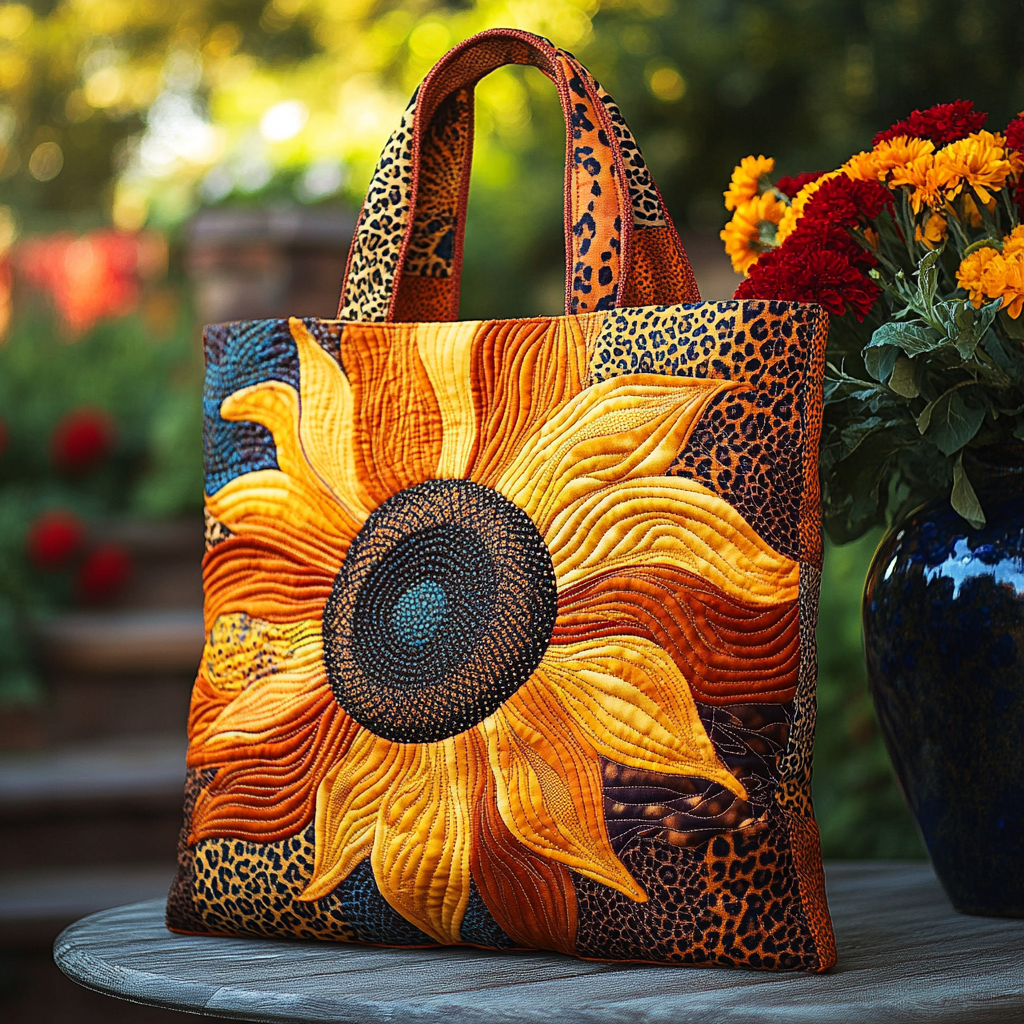 Radiant Petal Power Quilted Tote Bag Sunflower Christmas Gift Ideas