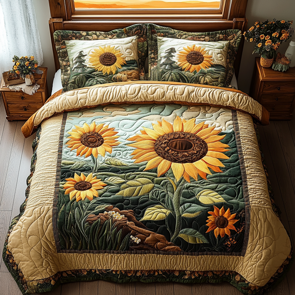 Radiant Petals Quilted Bedding Set Luxury Bed Sheet Gift Set for Ultimate Comfort