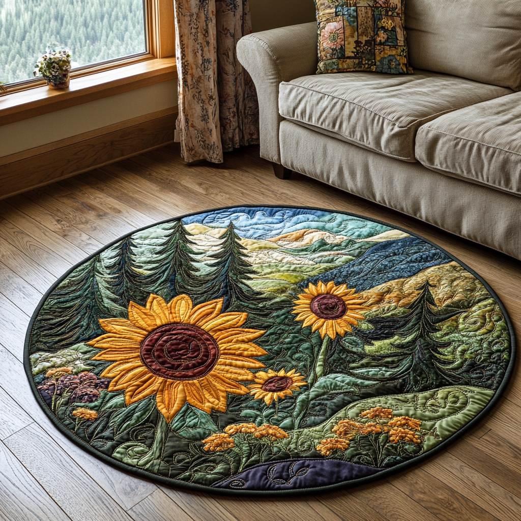 Radiant Petals Quilted Round Mat Front Entryway Ideas Gifts For Sunflower Lovers