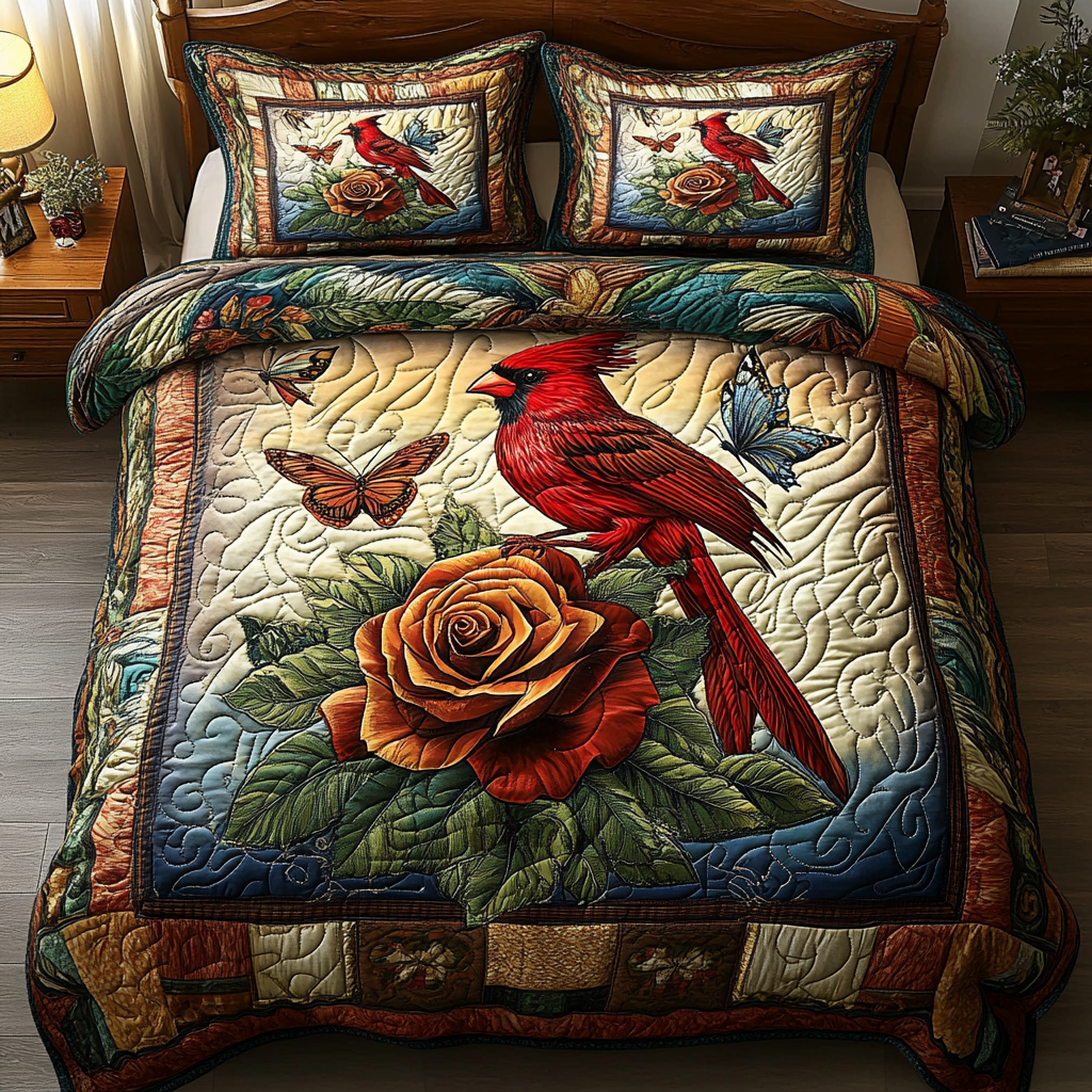 Radiant Plumage Quilted Bedding Set Best Christmas Duvet Sets Unique Cardinal Bird Gifts
