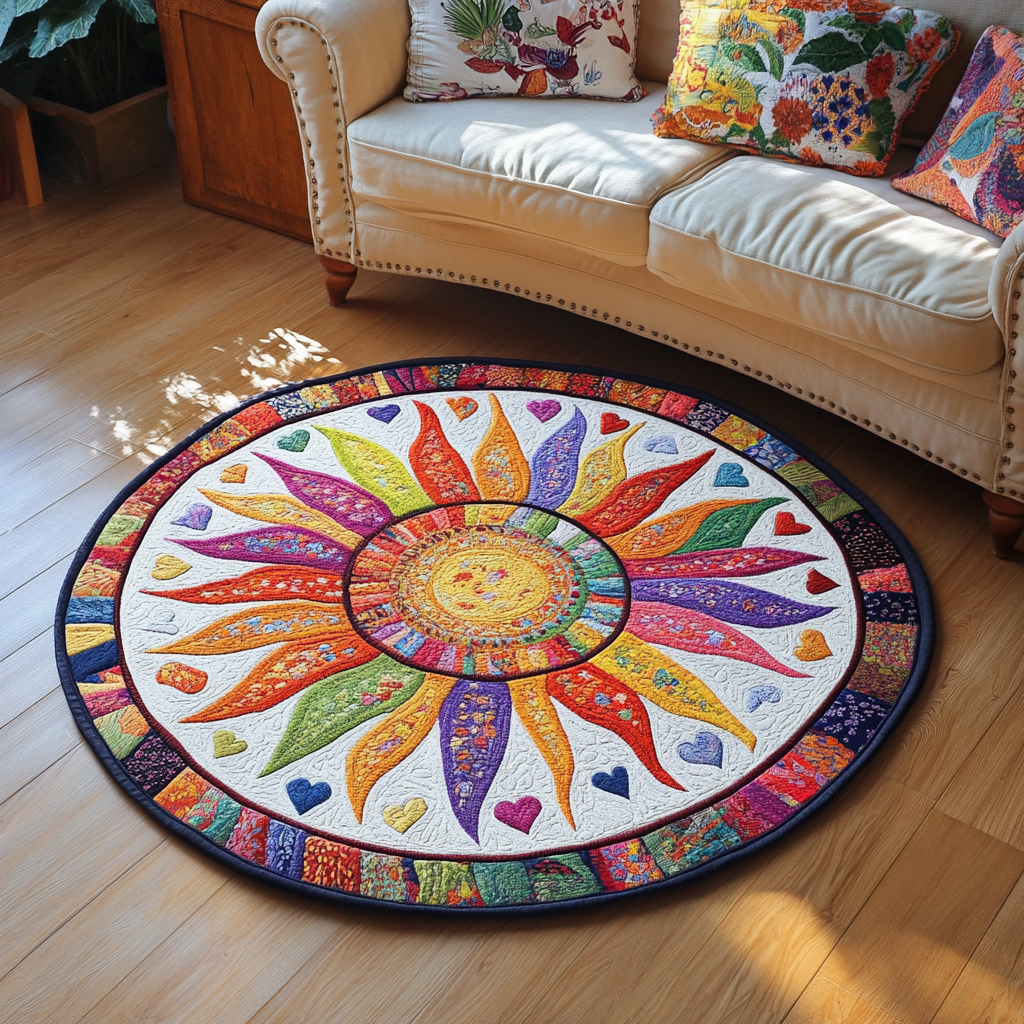 Radiant Rays Quilted Round Mat Home Front Door Design Christmas Gifts For Relatives