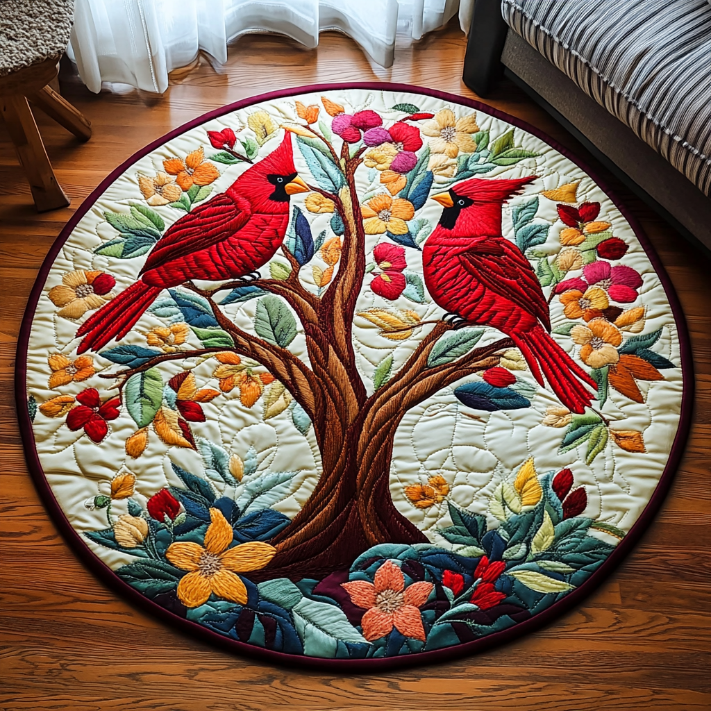 Radiant Redbird Quilted Round Mat Outdoor Entryway Decor Great Hummingbird Lover Gift Ideas