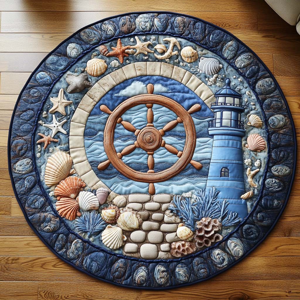 Radiant Shore Quilted Round Mat Unique Front Door Decor Gifts For Beach Lovers