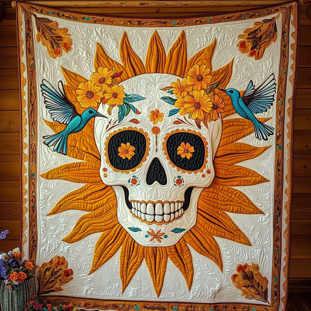 Radiant Skull Hummingbird Quilt Best Decoration Gift For Friends and Family on Halloween Day