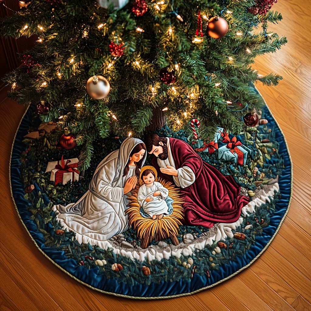 Radiant Souls Christmas Quilted Tree Skirt Warm and Soft Christmas Tree Skirt for Winter