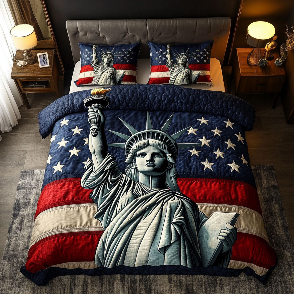 Radiant Statue Quilted Bedding Set Bedroom Decorations Patriotic Gift Ideas