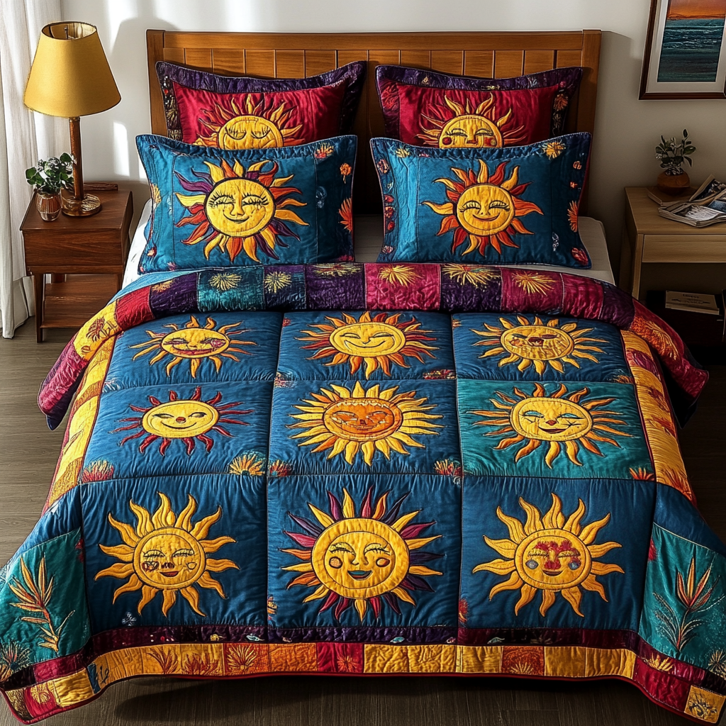 Radiant Sun Quilted Bedding Set Perfect Bedding Gift Set for Holiday Celebrations