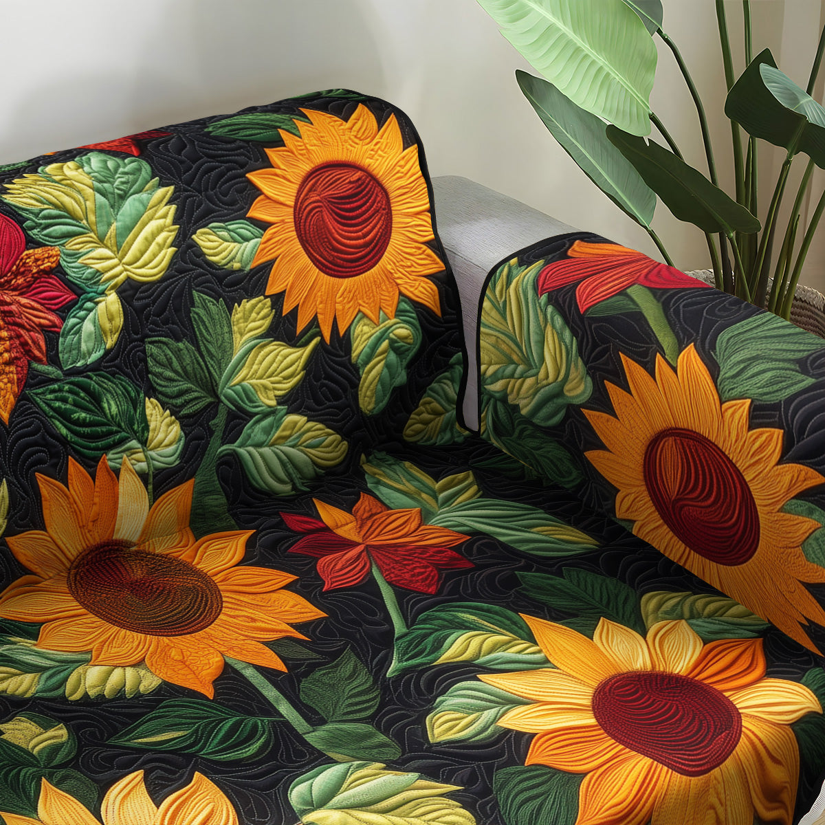 Radiant Sunflower Fields Quilted Sofa Cover Living Room Decor Ideas Gifts For Sunflower Lovers