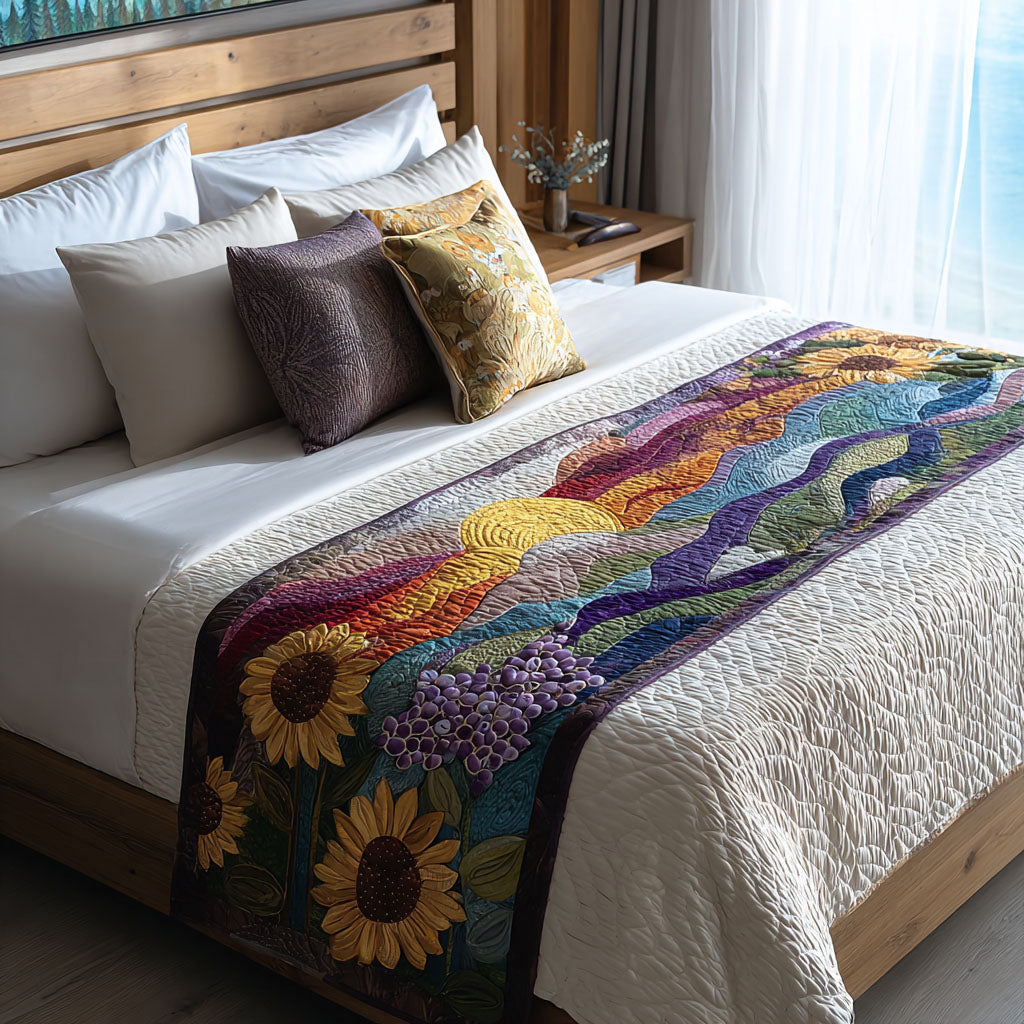 Radiant Sunflower Horizon Quilted Bed Runner Bed Decor Christmas Gifts For Flower Lovers