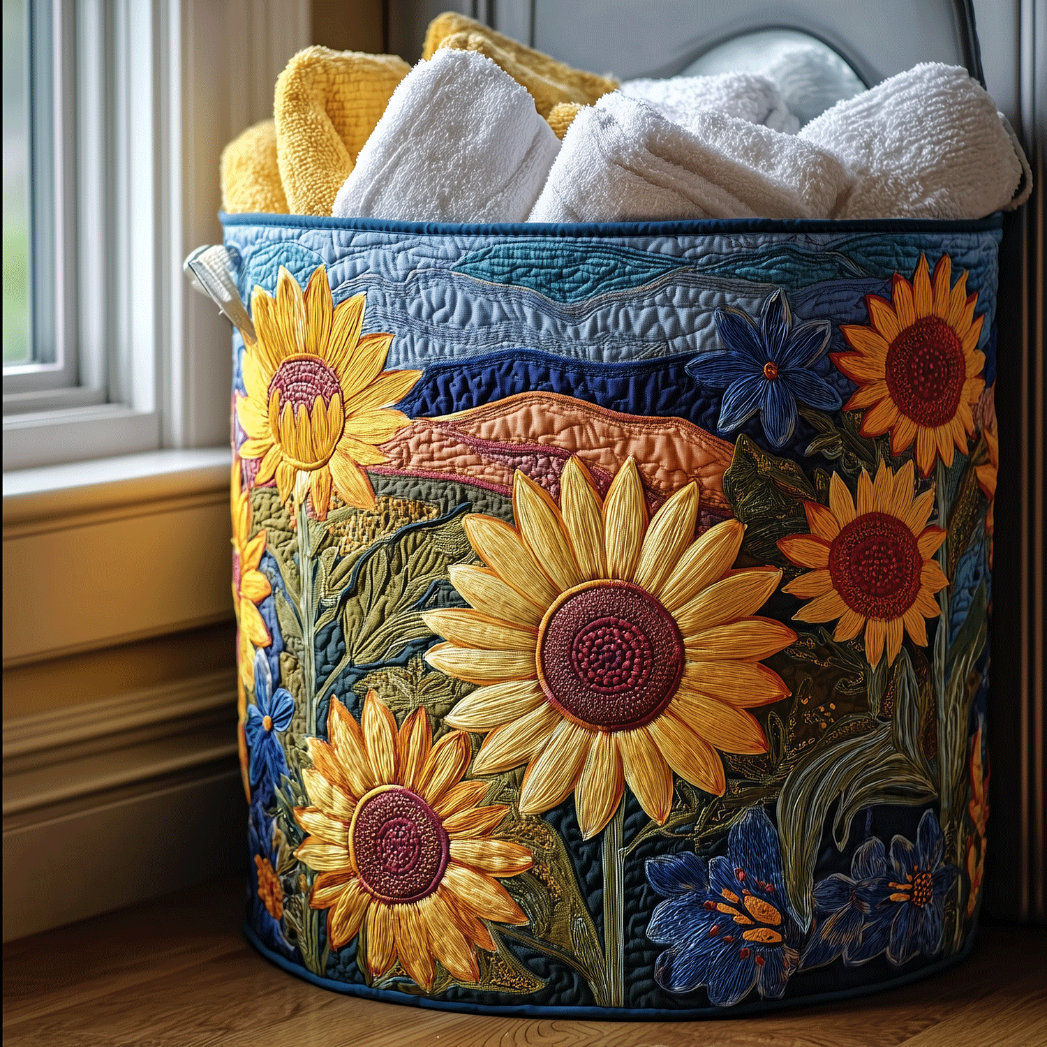 Radiant Sunflower Quilted Laundry Basket Merch For Couples