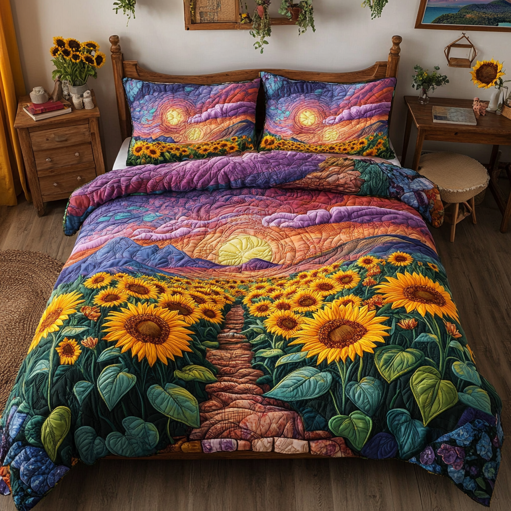 Radiant Sunflowers Quilted Bedding Set Best Bedspread Set Sunflower Theme Gifts Merchandise