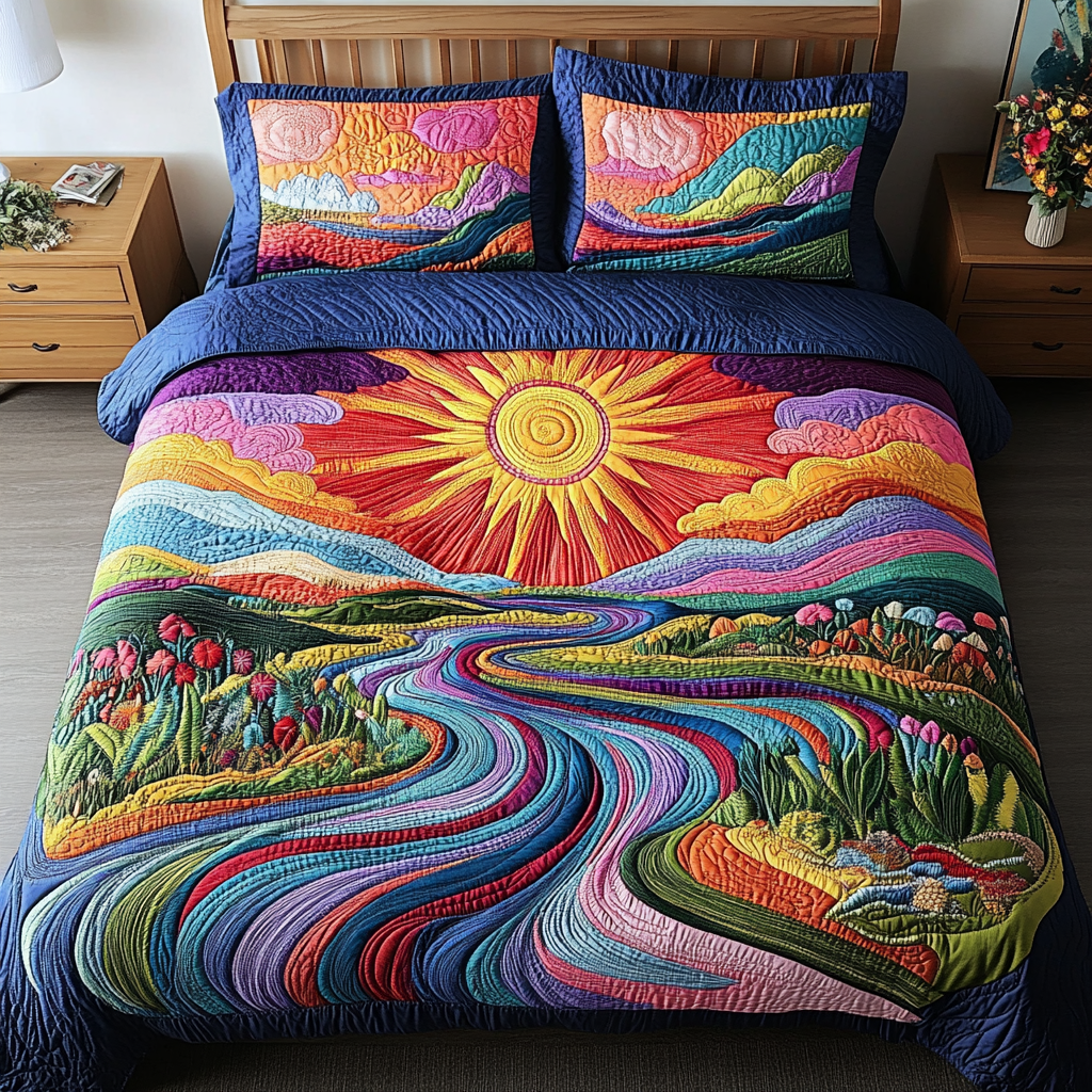 Radiant Sunrise Quilted Bedding Set Comfortable Microfiber Bedding Set for Everyday Use