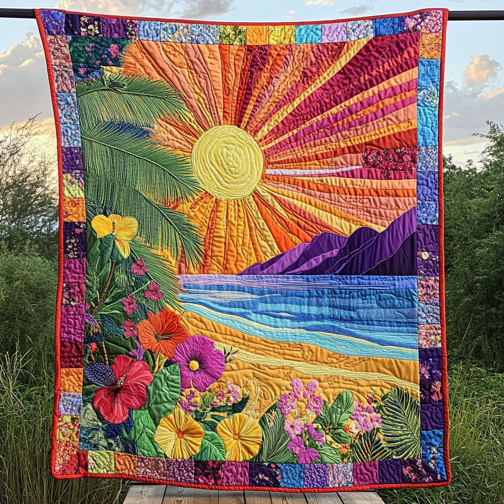 Radiant Sunrise Quilted Blanket Best Couch Throw Blanket Christmas Presents For Beach Lovers