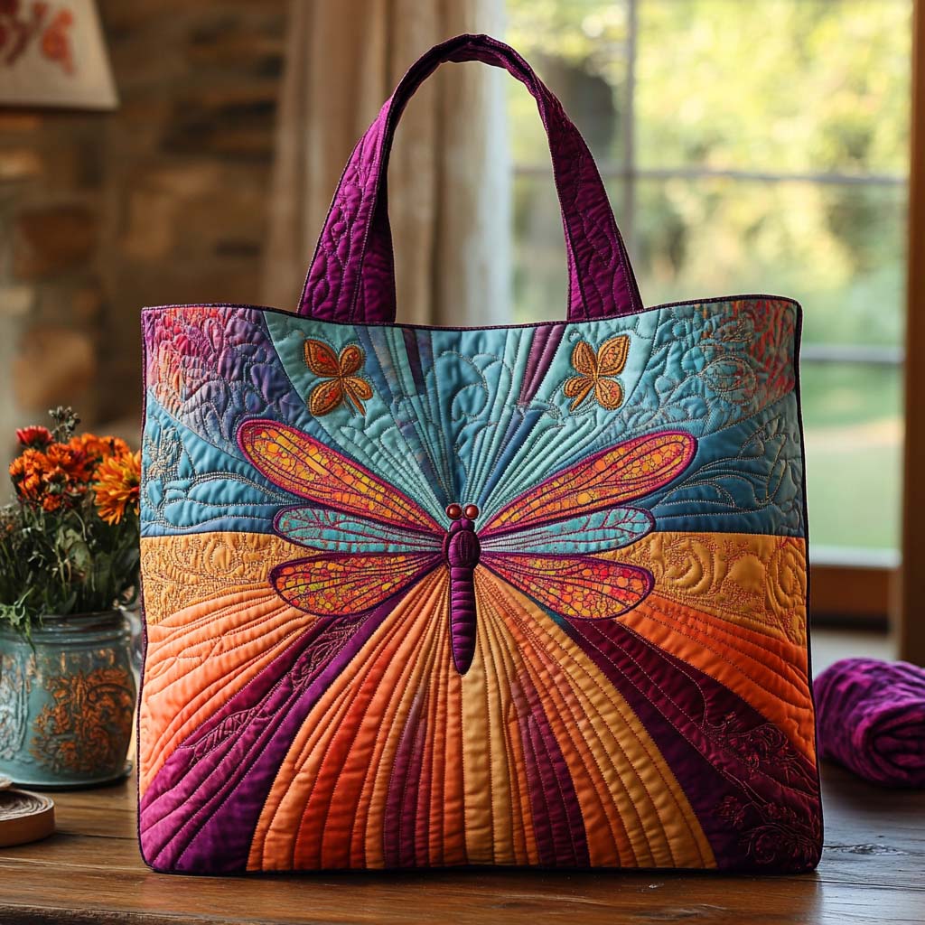 Radiant Sunrise Quilted Tote Bag Dragonfly Gifts For Men