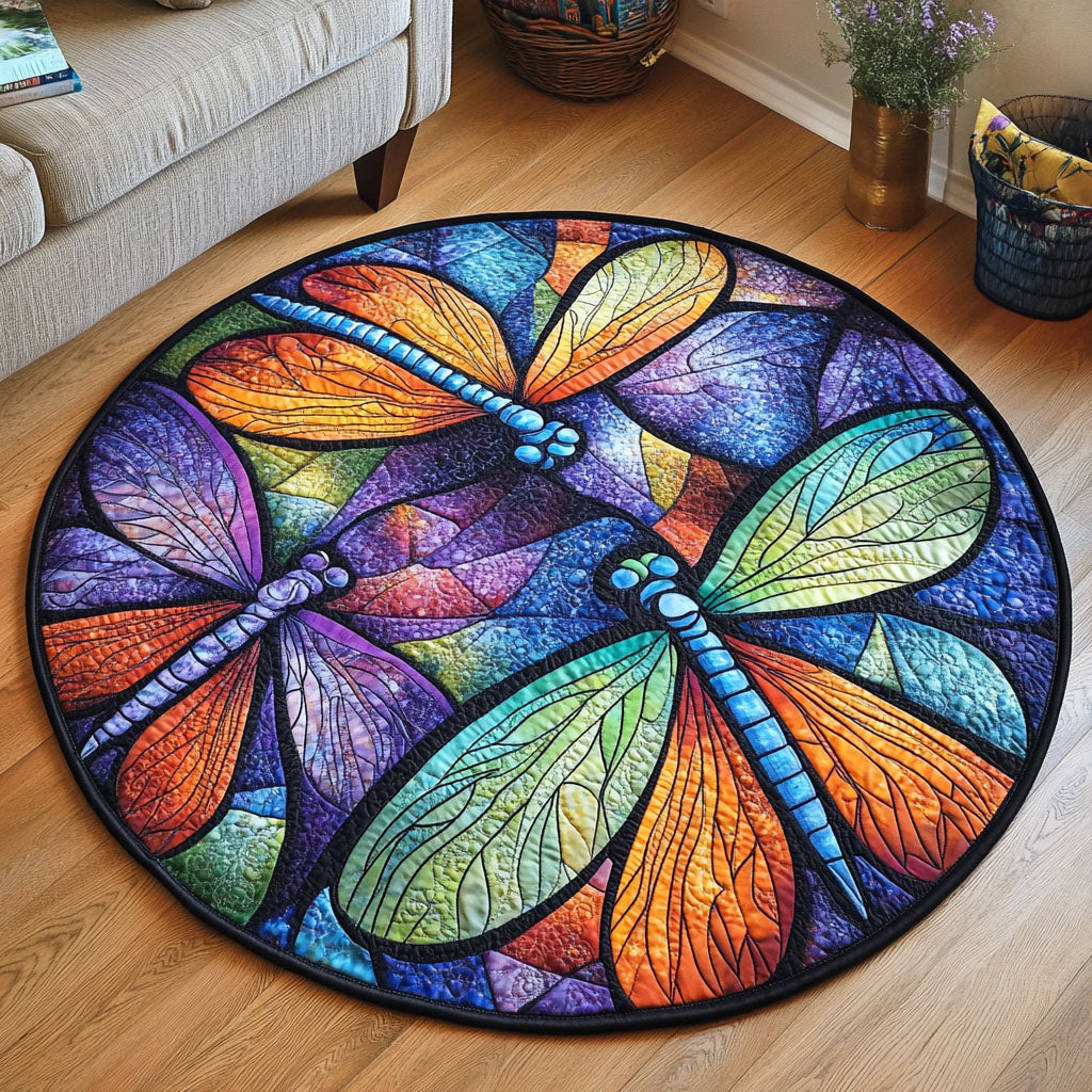 Radiant Trio Quilted Round Mat Christmas Decor For Entryway Dragonfly Gift Ideas
