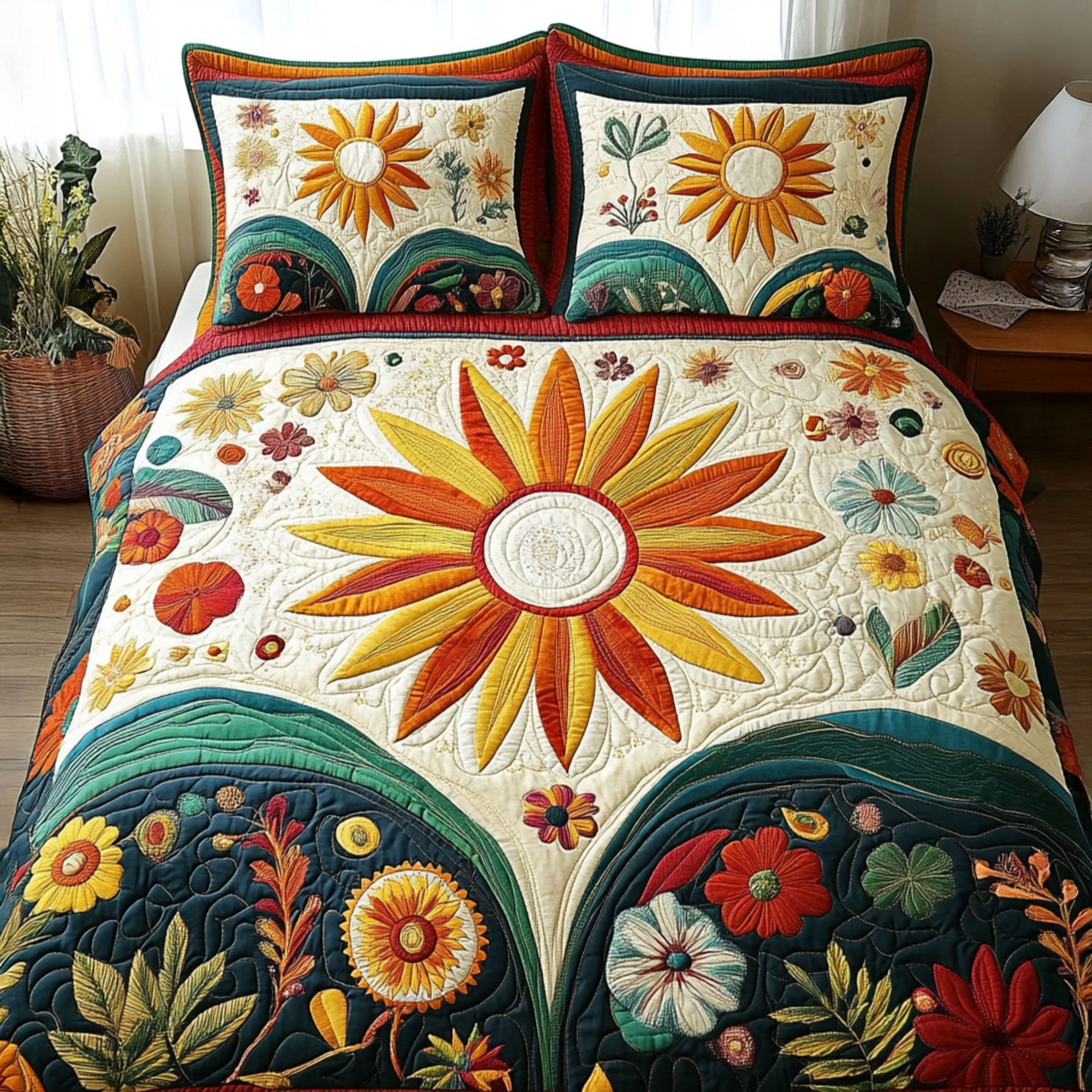 Radiant Vibes Quilted Bedding Set Bedroom Decor Hippie Presents