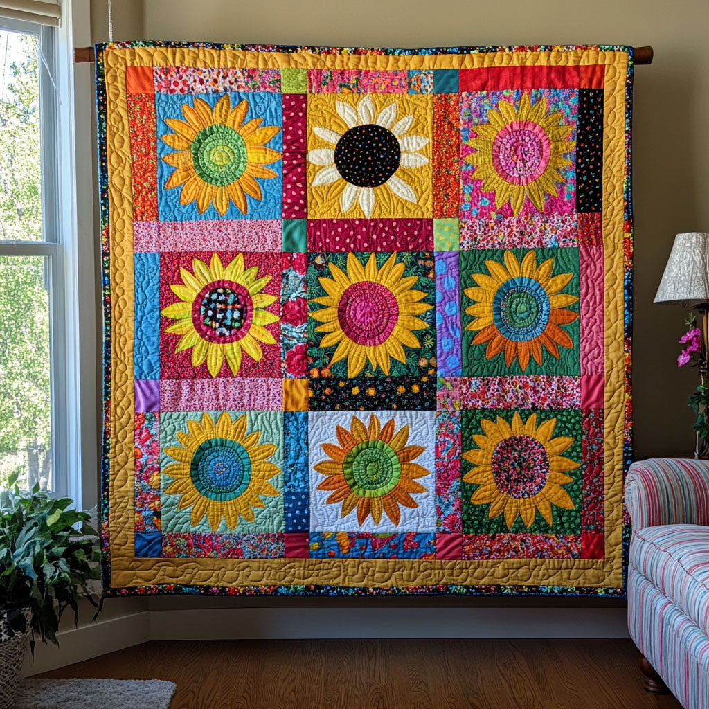 Radiant Whimsy Quilted Blanket Christmas Room Decor Sunflower Birthday Gifts