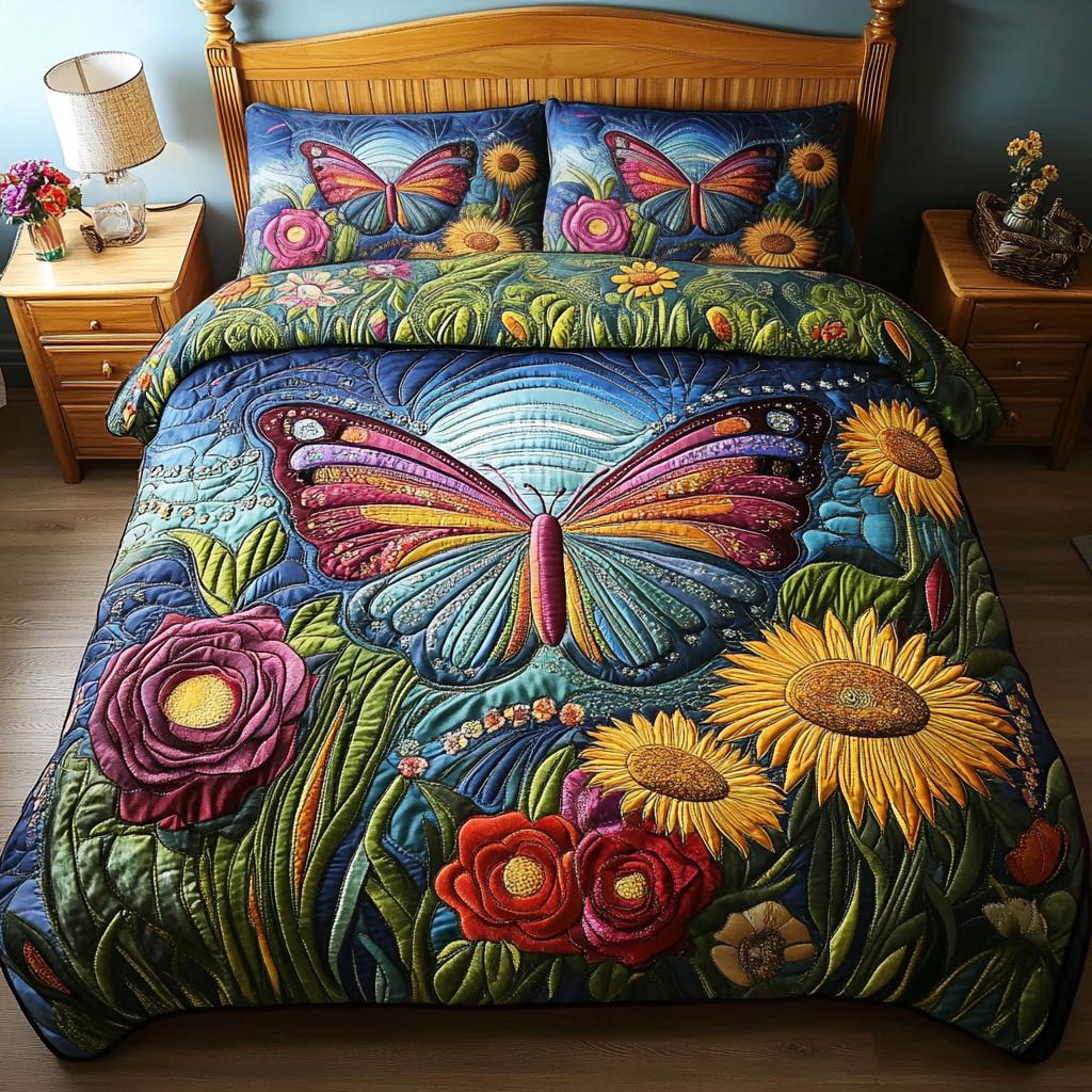 Radiant Wings Quilted Bedding Set Cool Bedroom Decor Butterfly Items For Lovers