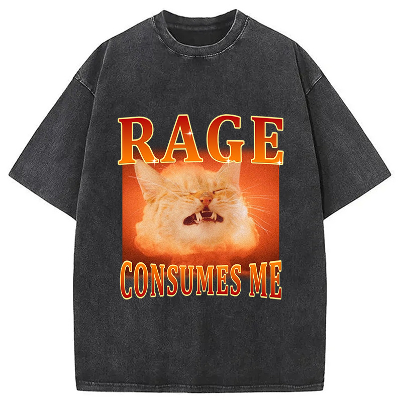 Rage Consumes Me Angry Cat Washed T-Shirt Funny Aesthetic Trendy Apparel Gifts For Sister