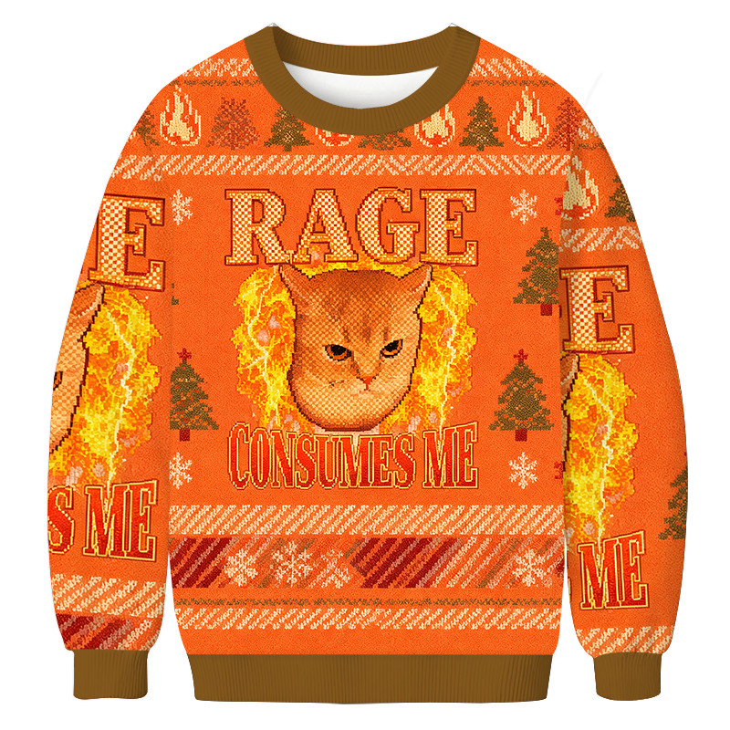 Rage Consumes Me Edgy Funny Cat Meme Christmas Ugly Sweater Winter Apparel Xmas Cat Gifts
