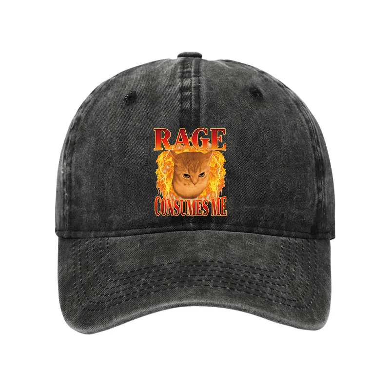 Rage Consumes Me Edgy Funny Cat Meme Washed Hat Animal Pattern Trendy Hat Gifts For Cat Owners