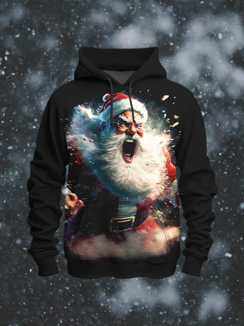 Raging Santa Claus Wearing Glass Christmas Hoodie Angry Santa Festival Outfit Gifts For Him