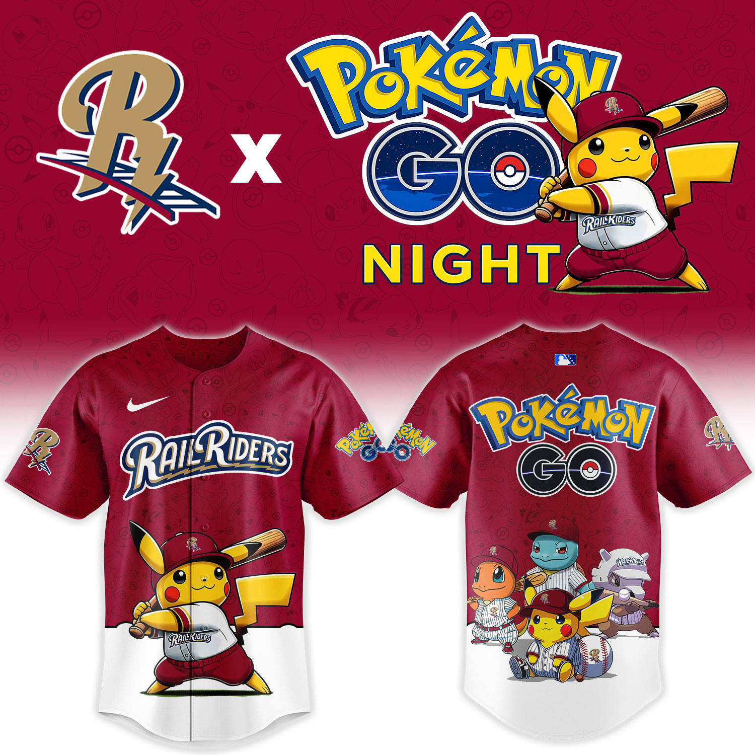 RailRiders x Pokemon GO Night Baseball Jersey RailRiders Merch Unique Gift For Boyfriend