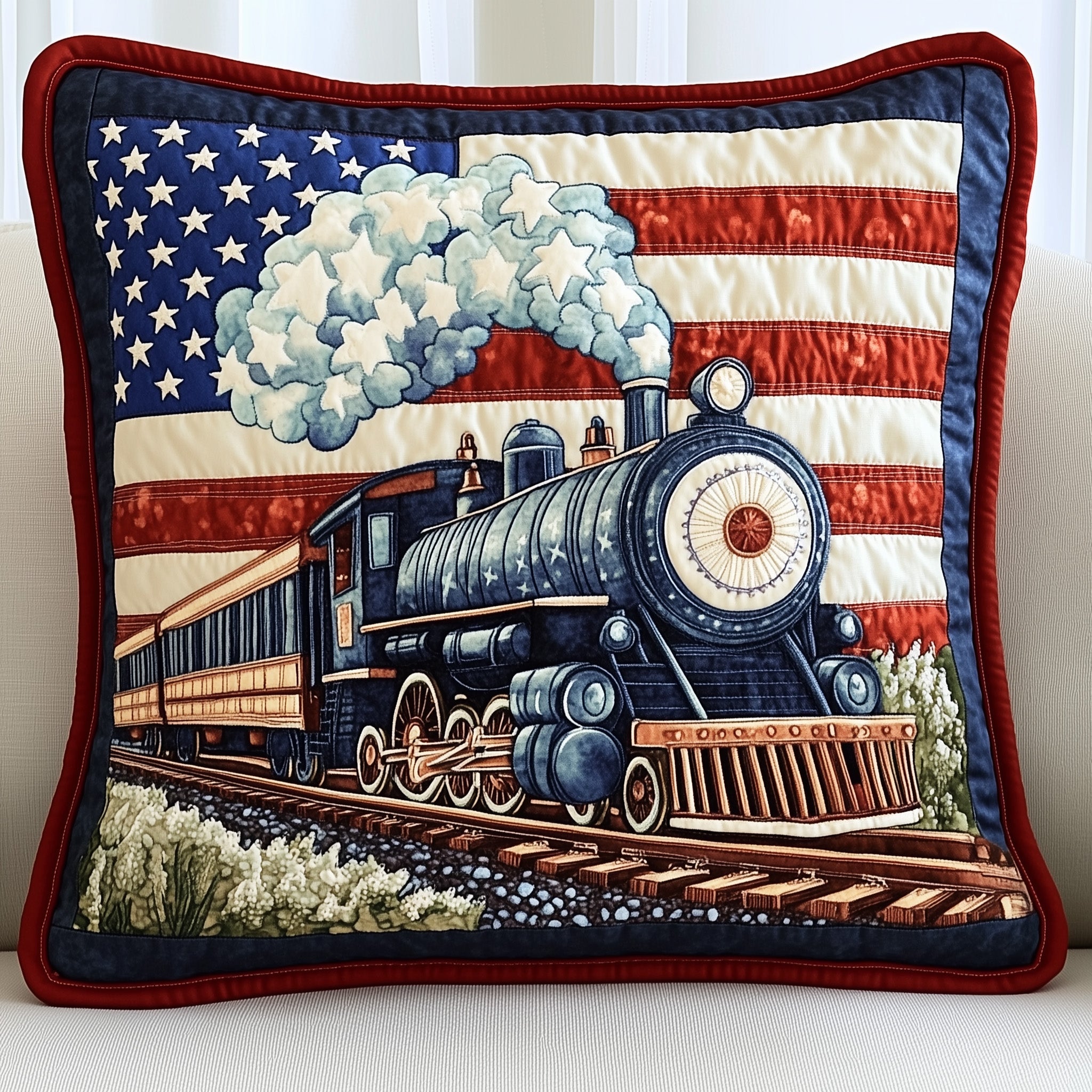 Railway Dream Quilted Pillow Case Pillow Protector CoverCool Train Gifts For Son