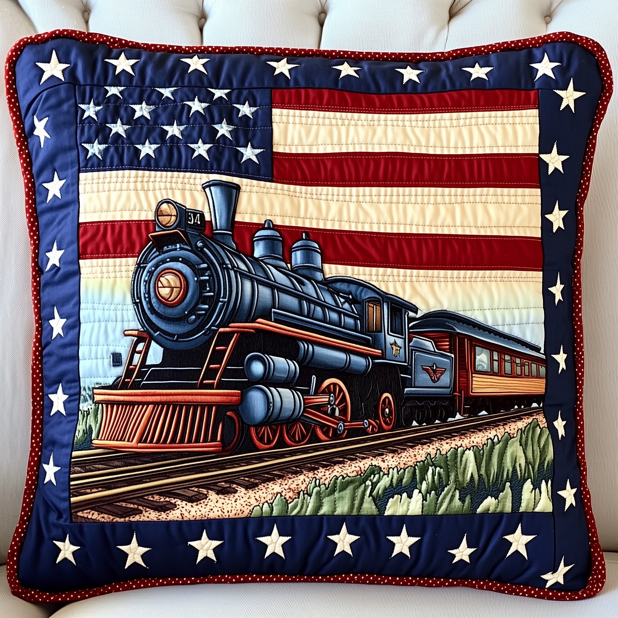 Railway Dream Quilted Pillow Case Pillow Protector CoverGifts For Model Train Enthusiasts
