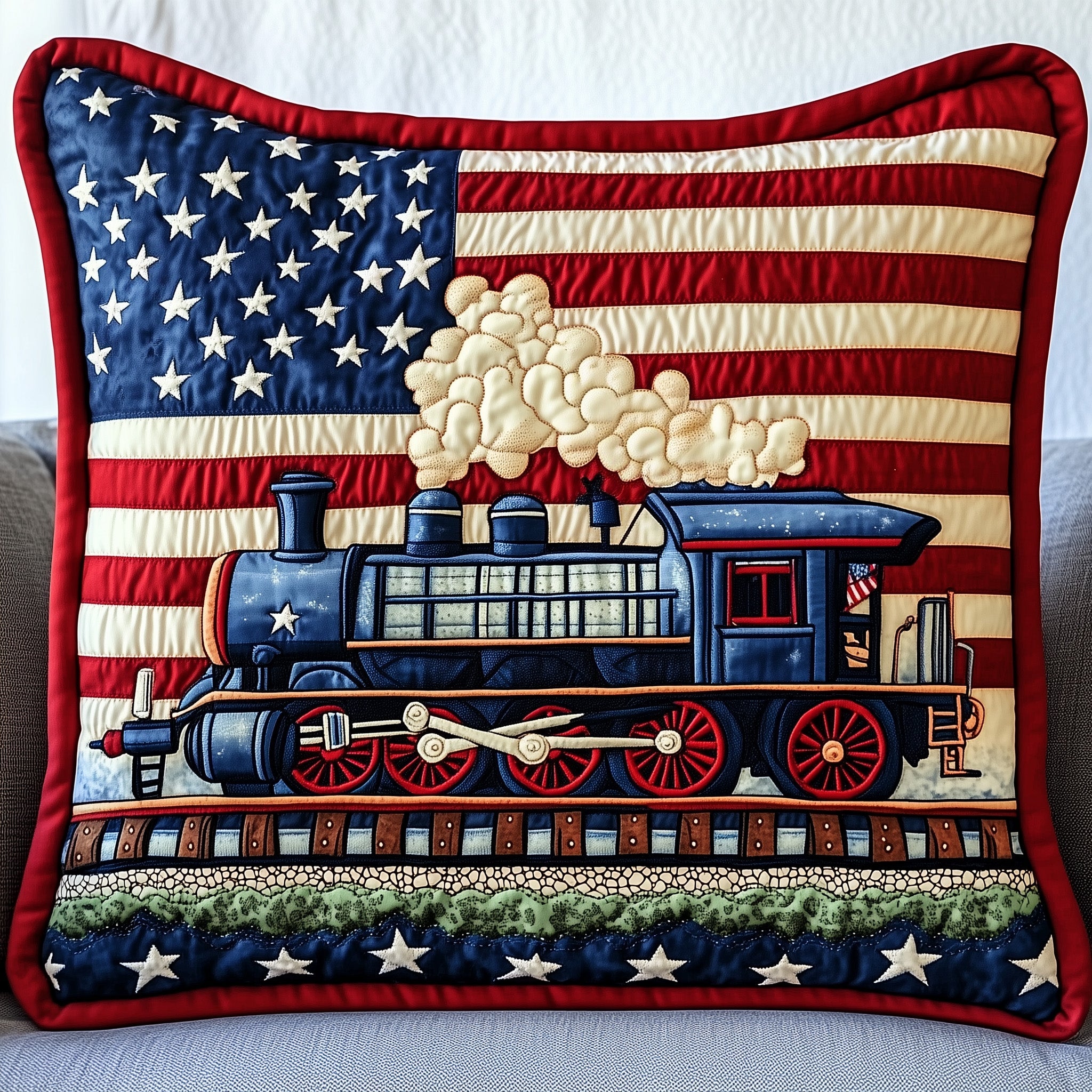 Railway Dream Quilted Pillow Case Pillow Protector CoverGifts For People Who Like Trains