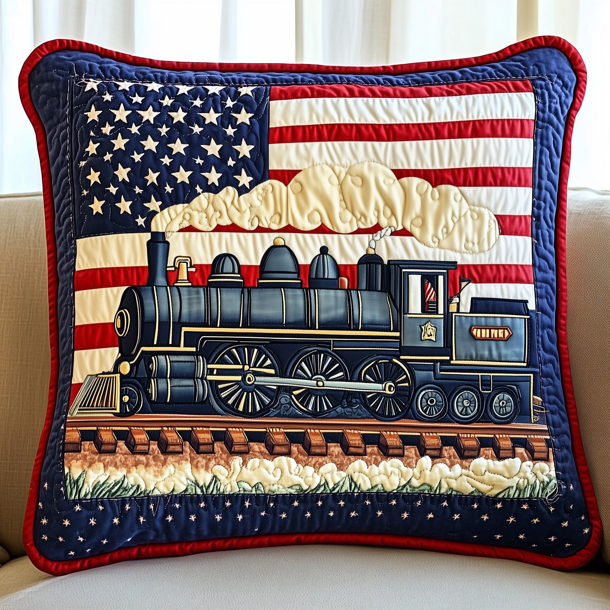 Railway Dream Quilted Pillow Case Pillow Protector CoverTrain Presents For Adults