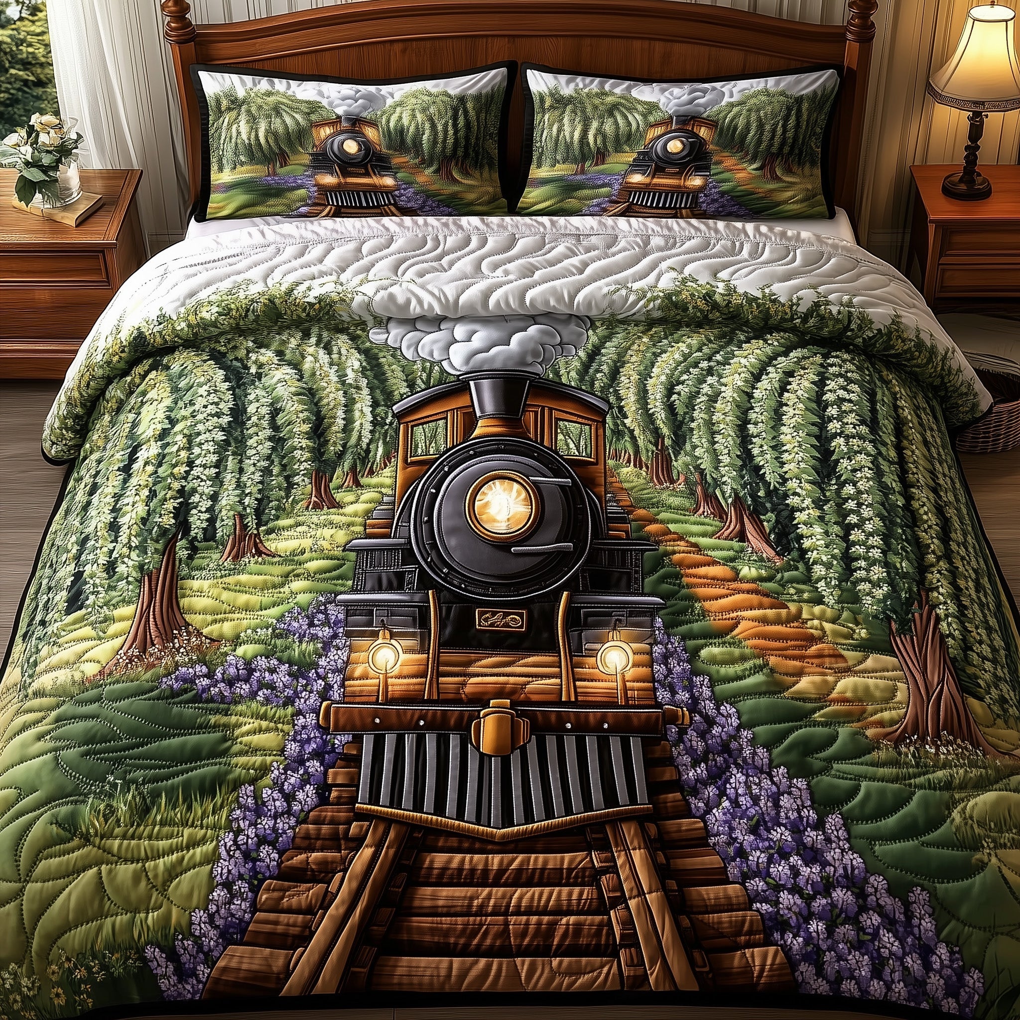 Railway Journey Quilted Bedding Set Duvet Cover Merchandise Gifts For Model Train Enthusiasts