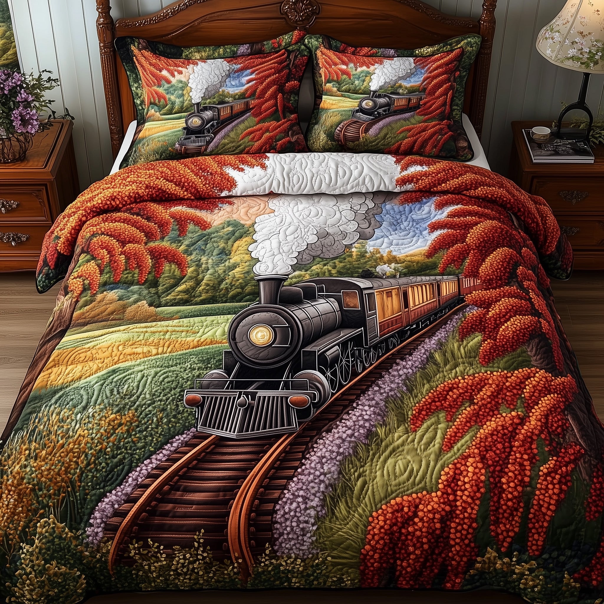 Railway Journey Quilted Bedding Set Duvet Cover Merchandise Gifts For People Who Like Trains