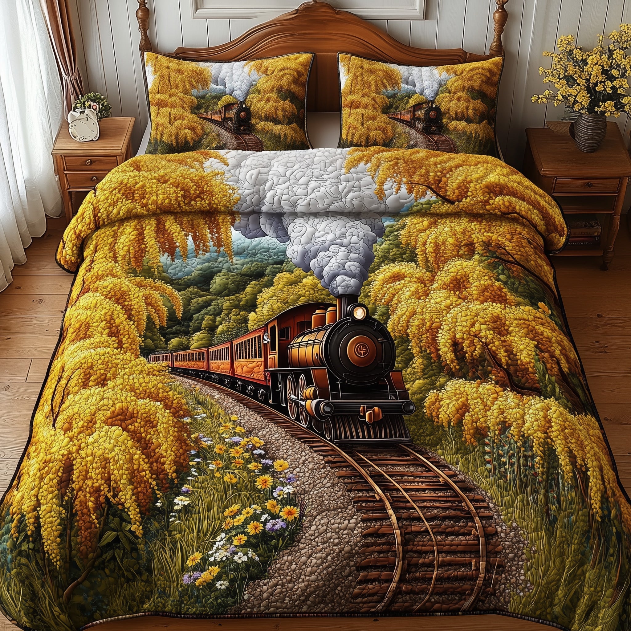 Railway Journey Quilted Bedding Set Duvet Cover Merchandise Gifts For People Who Love Trains