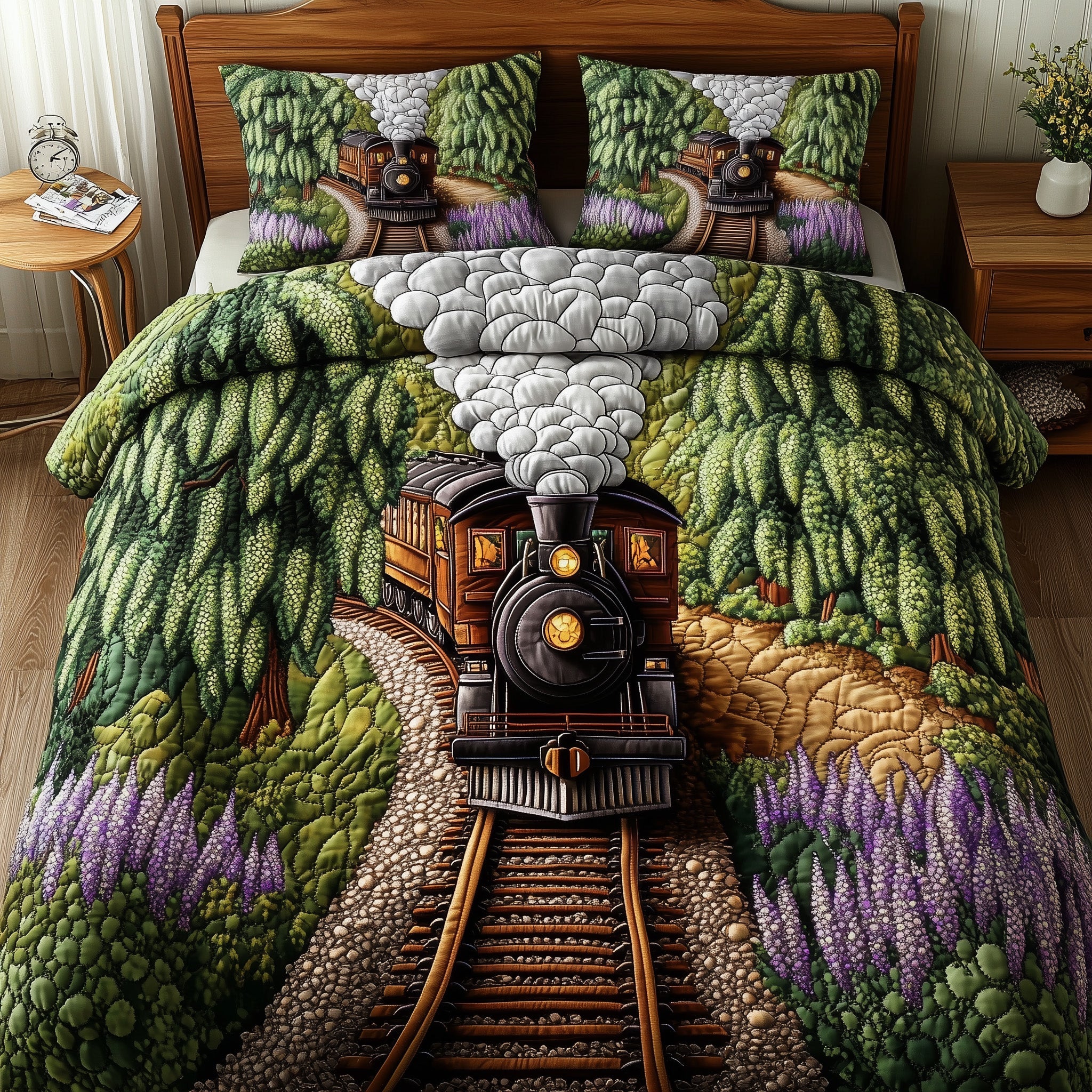 Railway Journey Quilted Bedding Set Duvet Cover Merchandise Gifts For Train Enthusiasts